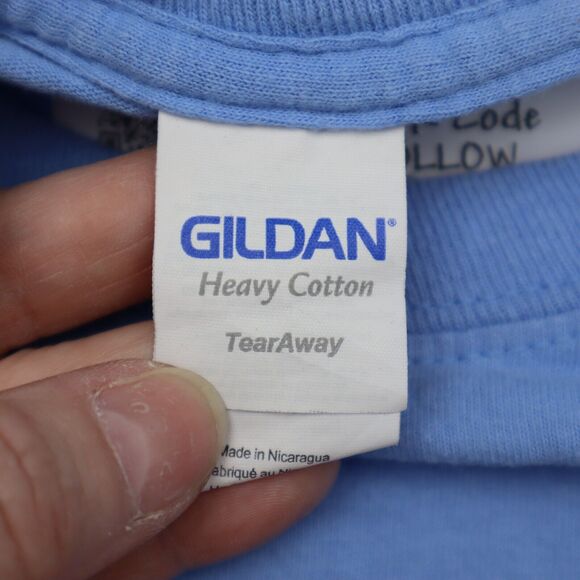 Gildan Shirt Mens M Blue Long Sleeve Graphic Print Activewear Pullover T Shirt - Picture 2 of 16